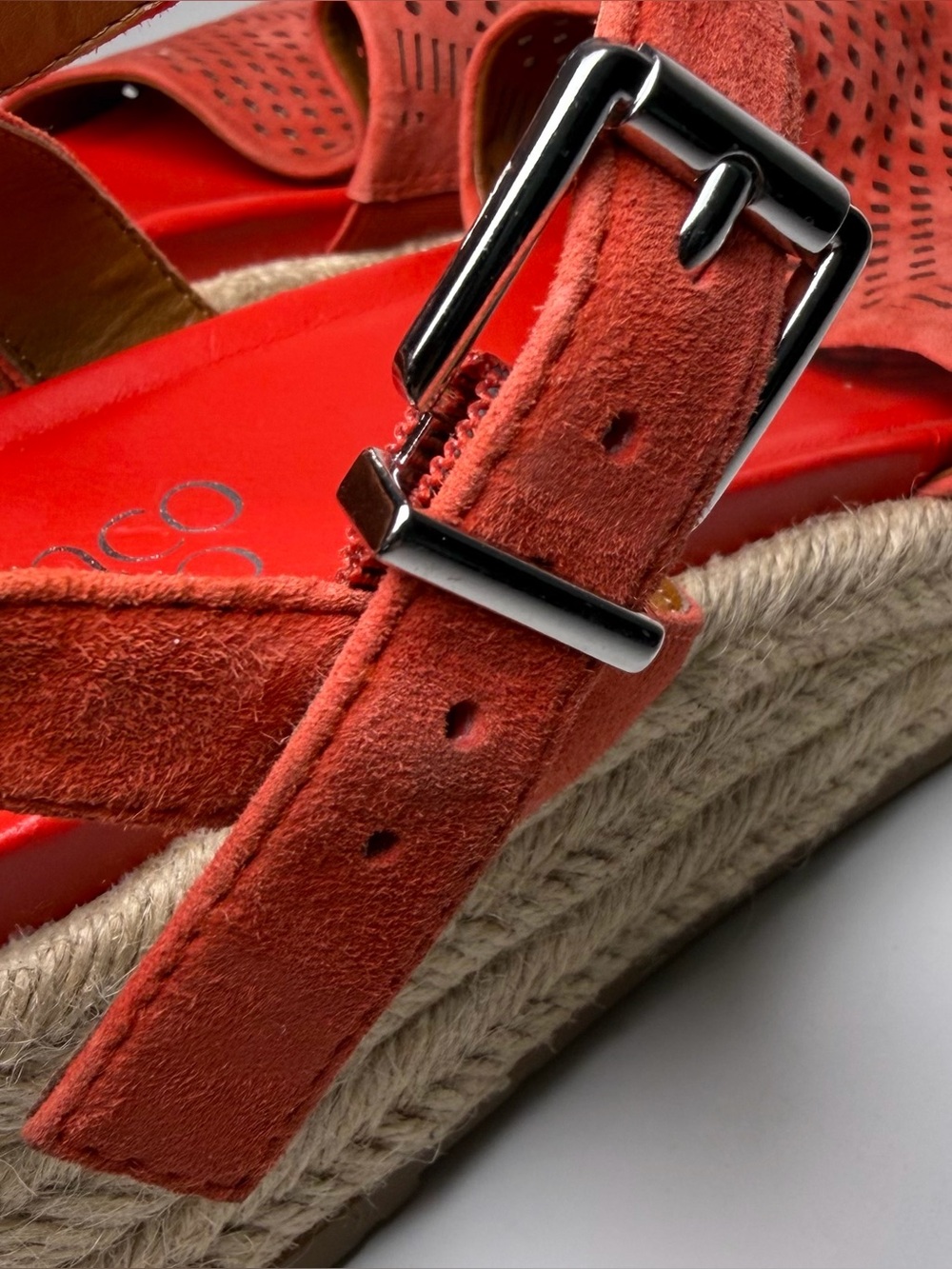 NWT Franco Sarto Tennia 7 Coral Red Espadrille Jute Wedge Suede Leather Sandal - Picture 8 of 16